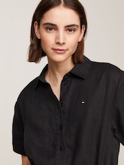 Tommy Hilfiger Black 100% Linen Midi Shirt Dress - Image 3 of 5