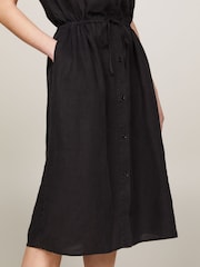 Tommy Hilfiger Black 100% Linen Midi Shirt Dress - Image 4 of 5