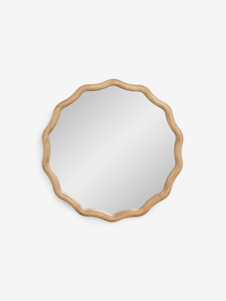Natural Wooden Wavy Pine Round Wall Mirrror - Image 3 of 4
