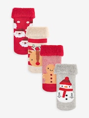 Red Christmas Baby Toweling Socks 4 Pack (0mths-2yrs) - Image 1 of 5