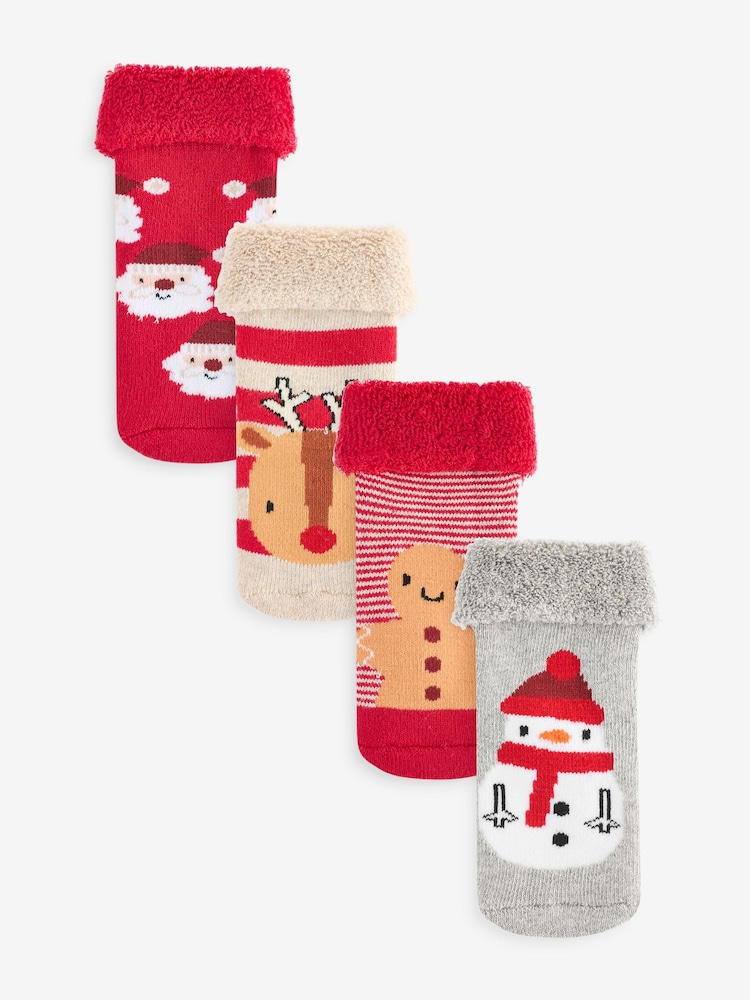 Red Christmas Baby Toweling Socks 4 Pack (0mths-2yrs) - Image 1 of 5