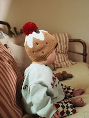 Christmas Pudding Baby Knitted Pom Hat - Image 1 of 2