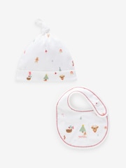 White Baby Christmas 100% Cotton Bib and Hat Set (0-12mths) - Image 1 of 4