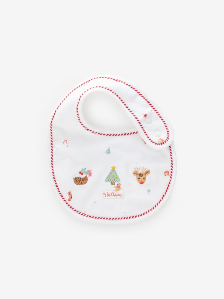 White Baby Christmas 100% Cotton Bib and Hat Set (0-12mths) - Image 2 of 4