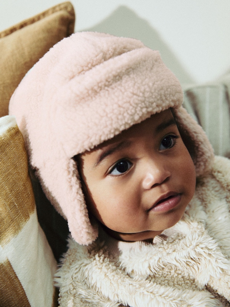 Cream Borg Baby Trapper Hat - Image 1 of 2