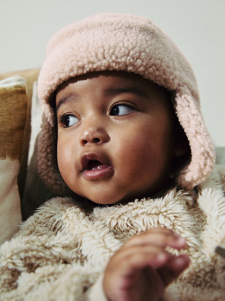 Cream Borg Baby Trapper Hat - Image 2 of 2