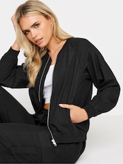PixieGirl Petite Black Linen Bomber Jacket - Image 4 of 4