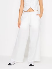 PixieGirl Petite White Linen Wide Leg Trousers - Image 2 of 4