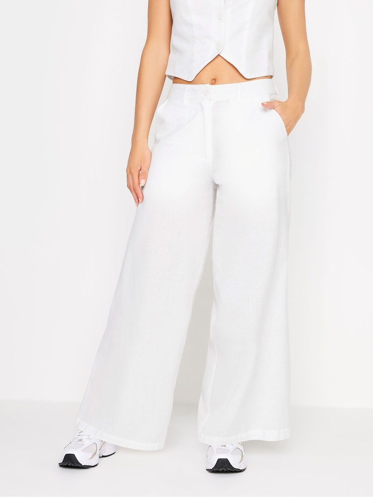 PixieGirl Petite White Linen Wide Leg Trousers - Image 2 of 4