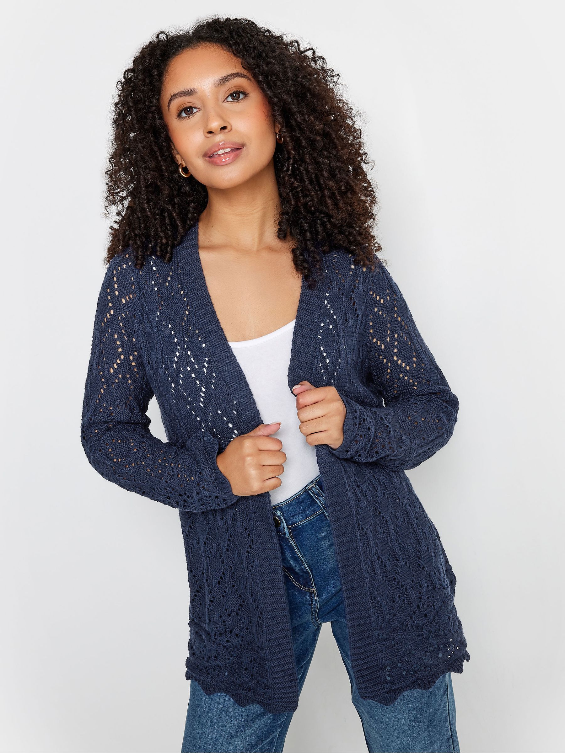 M Co Navy Blue Petite Crochet Cardigan