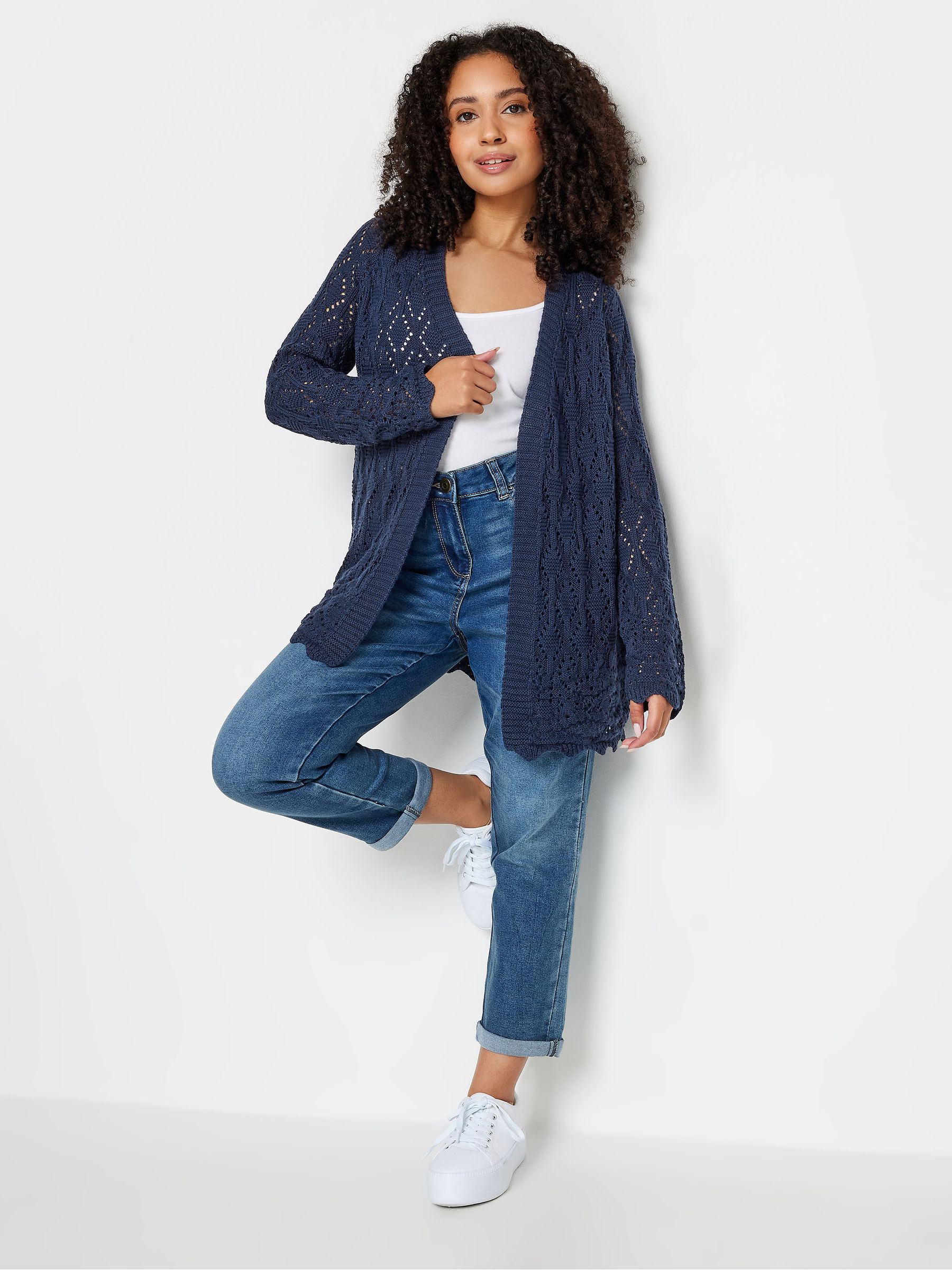 Navy blue crochet cardigan shop