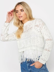 PixieGirl Petite White Rust Orange Crochet Tassel Jumper - Image 1 of 4