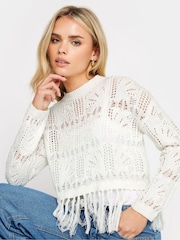 PixieGirl Petite White Rust Orange Crochet Tassel Jumper - Image 4 of 4