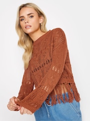 PixieGirl Petite Brown Rust Orange Crochet Tassel Jumper - Image 1 of 4