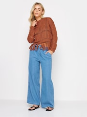 PixieGirl Petite Brown Rust Orange Crochet Tassel Jumper - Image 2 of 4