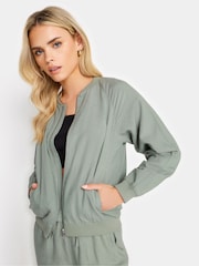 PixieGirl Petite Green Linen Bomber Jacket - Image 1 of 4