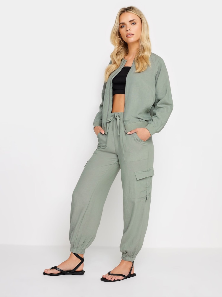 PixieGirl Petite Green Linen Bomber Jacket - Image 2 of 4