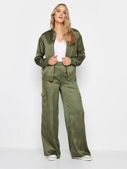 Long Tall Sally Khaki Green Satin Bomber Jacket - Image 2 of 4