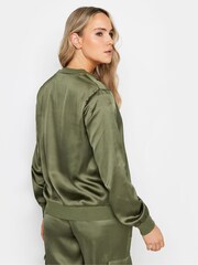 Long Tall Sally Khaki Green Satin Bomber Jacket - Image 3 of 4
