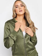 Long Tall Sally Khaki Green Satin Bomber Jacket - Image 4 of 4