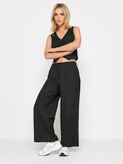 PixieGirl Petite Black Linen Wide Leg Trousers - Image 1 of 4