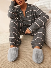 Grey Faux Fur Mule Slippers - Image 1 of 7
