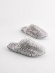 Grey Faux Fur Mule Slippers - Image 3 of 7