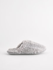 Grey Faux Fur Mule Slippers - Image 4 of 7