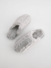 Grey Faux Fur Mule Slippers - Image 5 of 7