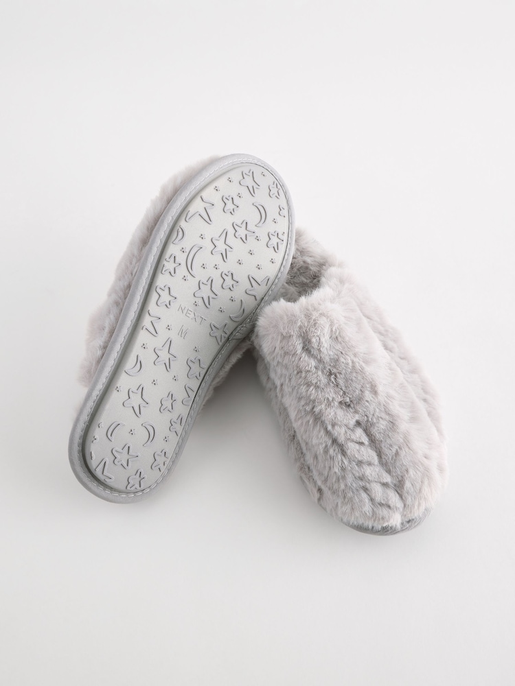 Grey Faux Fur Mule Slippers - Image 6 of 7