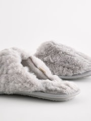 Grey Faux Fur Mule Slippers - Image 7 of 7