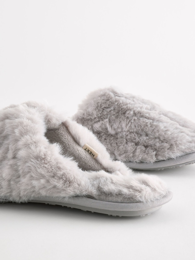 Grey Faux Fur Mule Slippers - Image 7 of 7