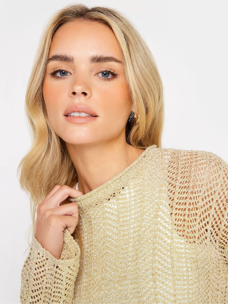 PixieGirl Petite Gold Metallic Crochet Jumper - Image 4 of 4