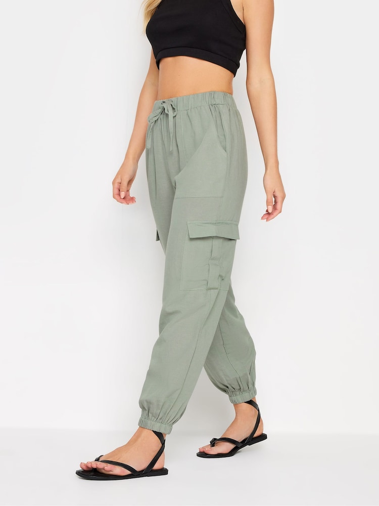 PixieGirl Petite Green Linen Cuffed Cargo Trousers - Image 2 of 4