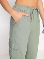 PixieGirl Petite Green Linen Cuffed Cargo Trousers - Image 4 of 4