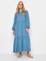 Long Tall Sally Blue Chambray Smock Tiered Dress - Image 1 of 4