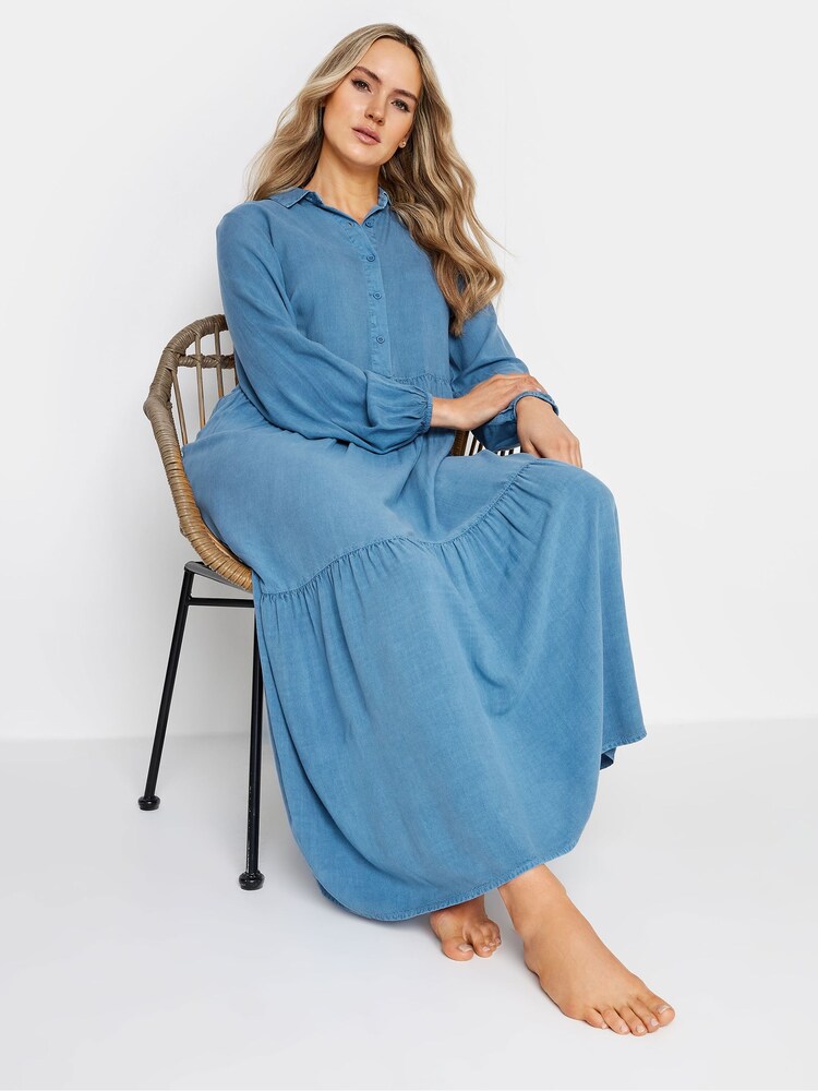 Long Tall Sally Blue Chambray Smock Tiered Dress - Image 2 of 4