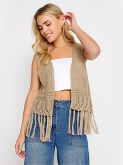 PixieGirl Petite Beige Brown Crochet Tassel Waistcoat - Slika 2 iz 6
