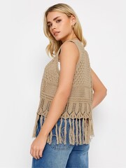 PixieGirl Petite Beige Brown Crochet Tassel Waistcoat - Slika 4 iz 6