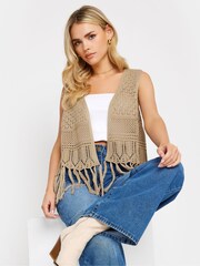 PixieGirl Petite Beige Brown Crochet Tassel Waistcoat - Slika 5 iz 6