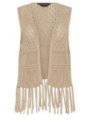 PixieGirl Petite Beige Brown Crochet Tassel Waistcoat - Slika 6 iz 6
