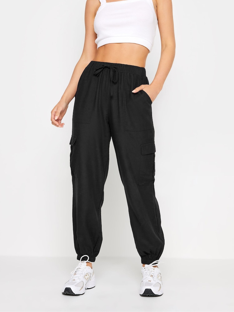 PixieGirl Petite Black Linen Cuffed Cargo Trousers - Image 2 of 4