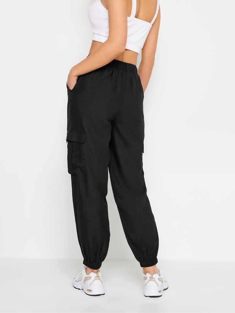 PixieGirl Petite Black Linen Cuffed Cargo Trousers - Image 3 of 4