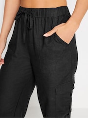 PixieGirl Petite Black Linen Cuffed Cargo Trousers - Image 4 of 4