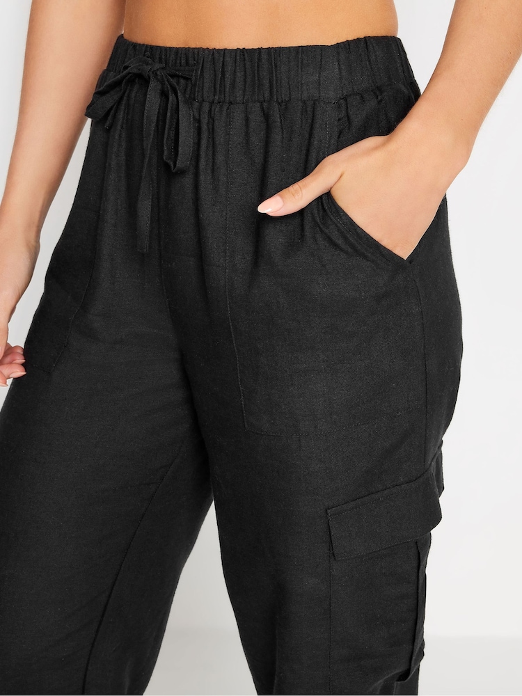 PixieGirl Petite Black Linen Cuffed Cargo Trousers - Image 4 of 4