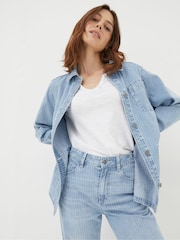 FatFace Eden Blue Stripe Denim Worker Jacket - Image 1 of 5