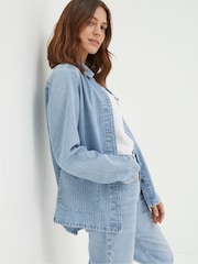 FatFace Eden Blue Stripe Denim Worker Jacket - Image 2 of 5