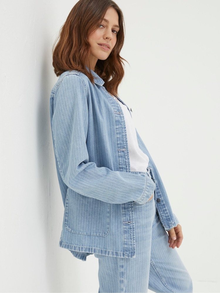 FatFace Eden Blue Stripe Denim Worker Jacket - Image 2 of 5