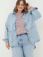 FatFace Eden Blue Stripe Denim Worker Jacket - Image 3 of 5