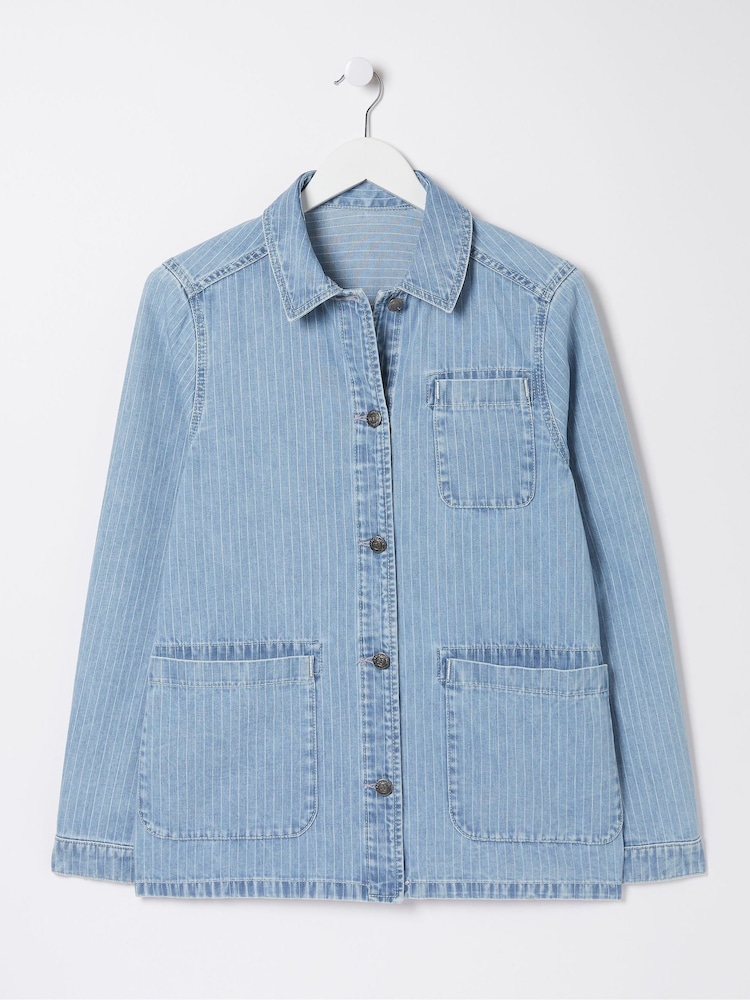 FatFace Eden Blue Stripe Denim Worker Jacket - Image 5 of 5